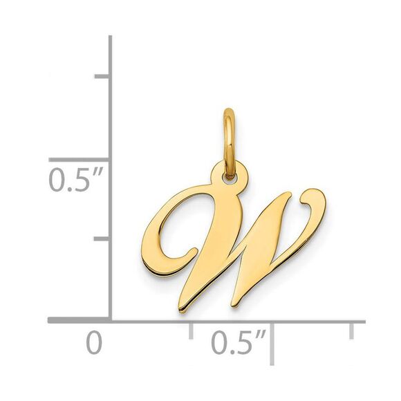 14k Yellow Gold, Ella Collection, Small Fancy Script Initial W Pendant - Picture 3 of 4